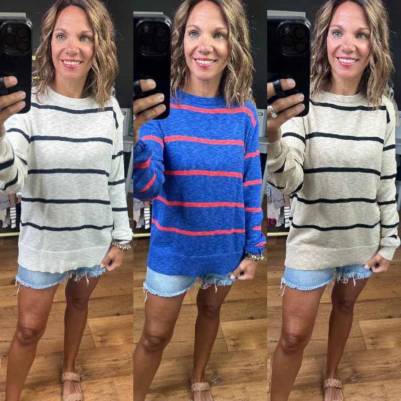 All To Myself Lightweight Striped Sweater - Multiple Options Silk Blend Satin Velvet