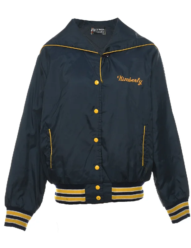 Navy & Yellow Vintage Nylon Embroidered Jacket - L Knit Fabric Woven Fabric Fleece Fabric