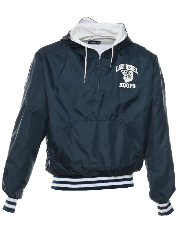 Lady Rebels Hoops Navy & White Printed Hooded Nylon Jacket - M Stand-Up Collar Roll-Neck Collar Turtle Neck Lady Rebels Hoops Navy & White Printed Hooded Nylon Jacket - M Stand-Up Collar Roll-Neck Collar Turtle Neck