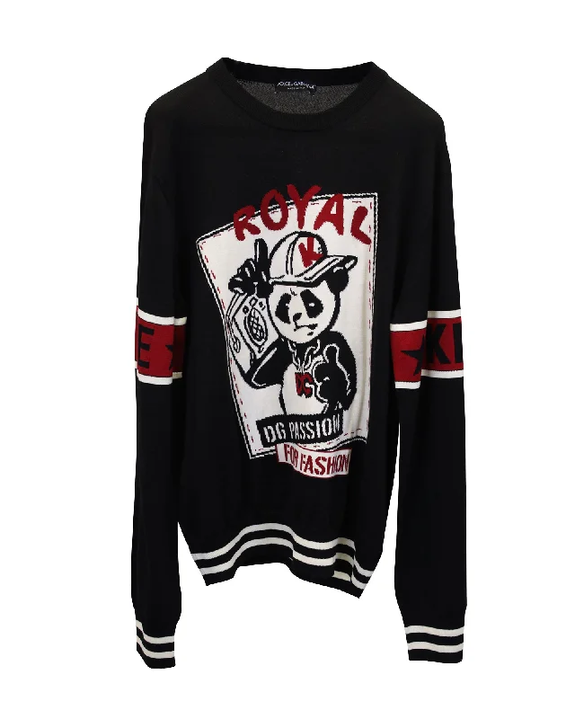 Dolce & Gabbana Black DG Passion Sweater in Black Virgin Wool Herringbone Houndstooth Plaid