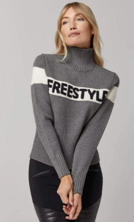 Alp N Rock Women's Freestyle Sweater in Heather Grey Embroidered Appliqued Beaded