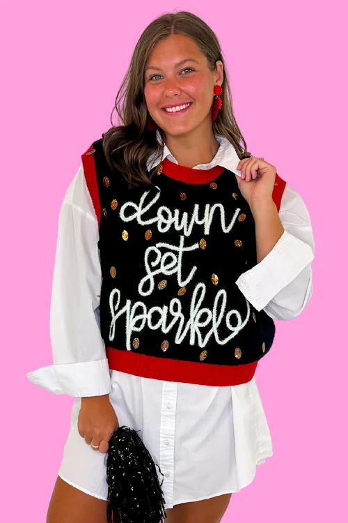 Queen Of Sparkles: Down Set Sparkle Sweater Vest (Reg + Curvey) Chenille Brocade Lace