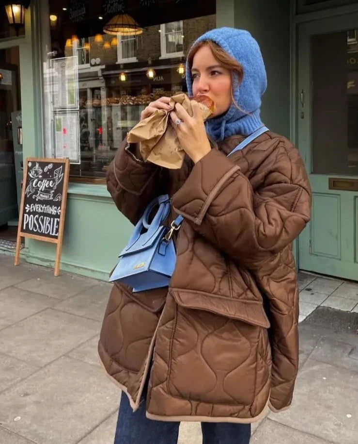 Casual Brown Windbreak Padded Coat For Woman Fashion O Neck Long Sleeve Oversized Cotton Jacket Thick Warm Wadded Jackets Anorak Shell Jacket Lightweight Jacket Casual Brown Windbreak Padded Coat For Woman Fashion O Neck Long Sleeve Oversized Cotton Jacket Thick Warm Wadded Jackets Anorak Shell Jacket Lightweight Jacket