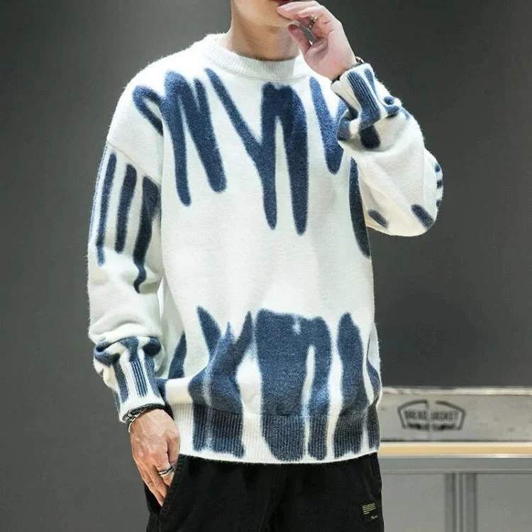 Spray Paint Soft Touch Knitted Sweater Polka Dot Checkered Tartan