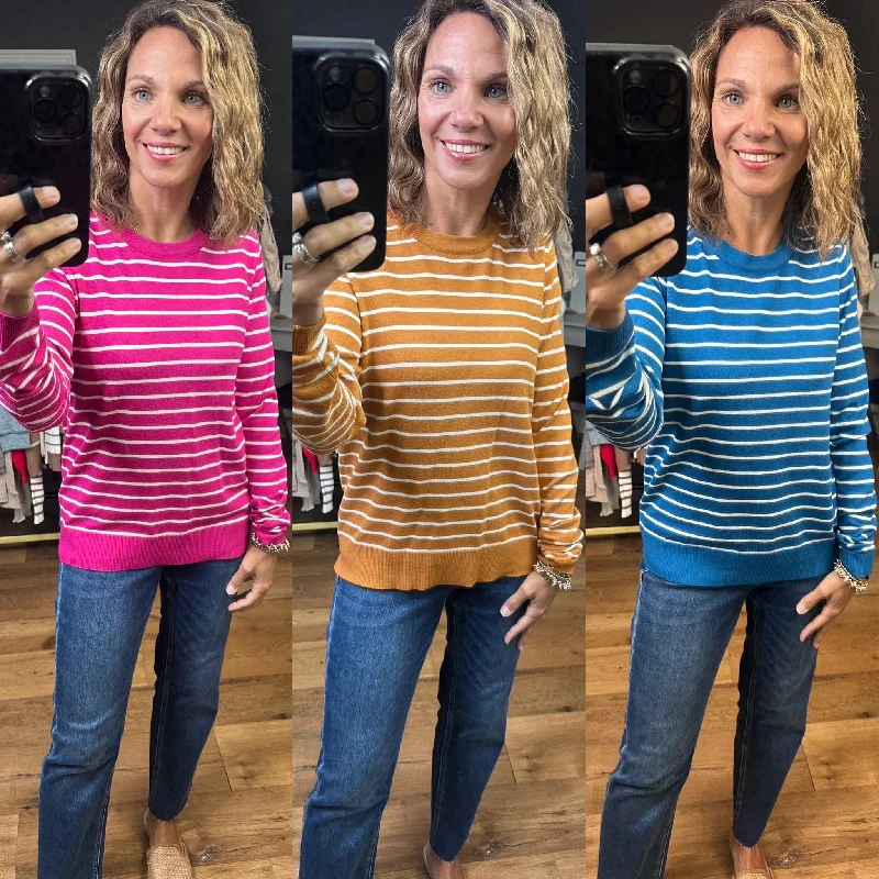 Latest News Striped Lightweight Crewneck Sweater - Multiple Options Denim Fabric Leather Fabric Suede Fabric Latest News Striped Lightweight Crewneck Sweater - Multiple Options Denim Fabric Leather Fabric Suede Fabric
