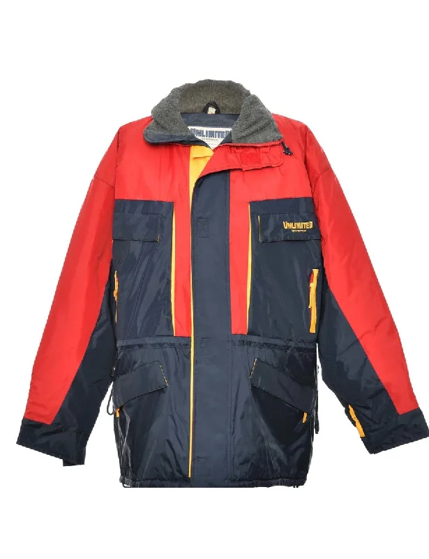 Navy, Red & Yellow Contrast Zip-Front Mountaineering Jacket - L Elasticated Jacket Padded Jacket Insulated Jacket Navy, Red & Yellow Contrast Zip-Front Mountaineering Jacket - L Elasticated Jacket Padded Jacket Insulated Jacket