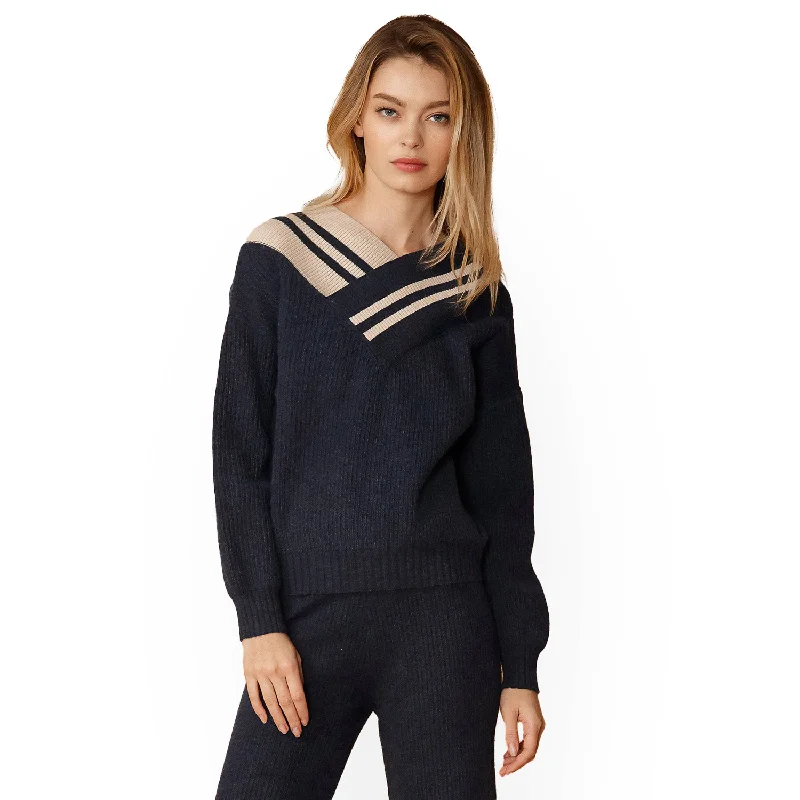 Women's Varsity Sweater in Midnight Tailored Straight A-Line