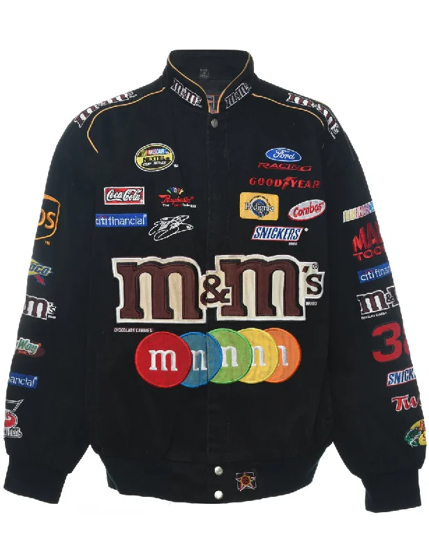 M & M Vintage NASCAR Black Racing Jacket - XL Denim Jacket Leather Jacket Suede Jacket M & M Vintage NASCAR Black Racing Jacket - XL Denim Jacket Leather Jacket Suede Jacket