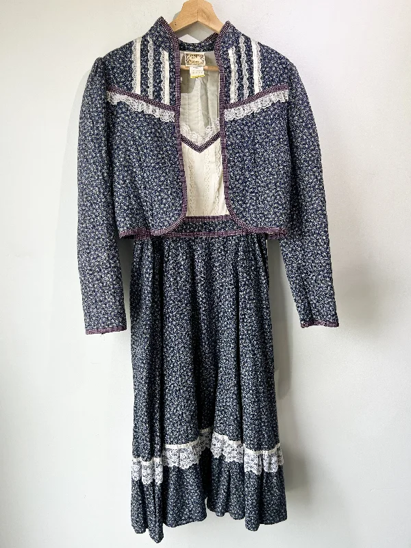 Vintage Gunne Sax Floral Dress and Jacket Set Lace Jacket Ribbed Jacket Sequined Jacket