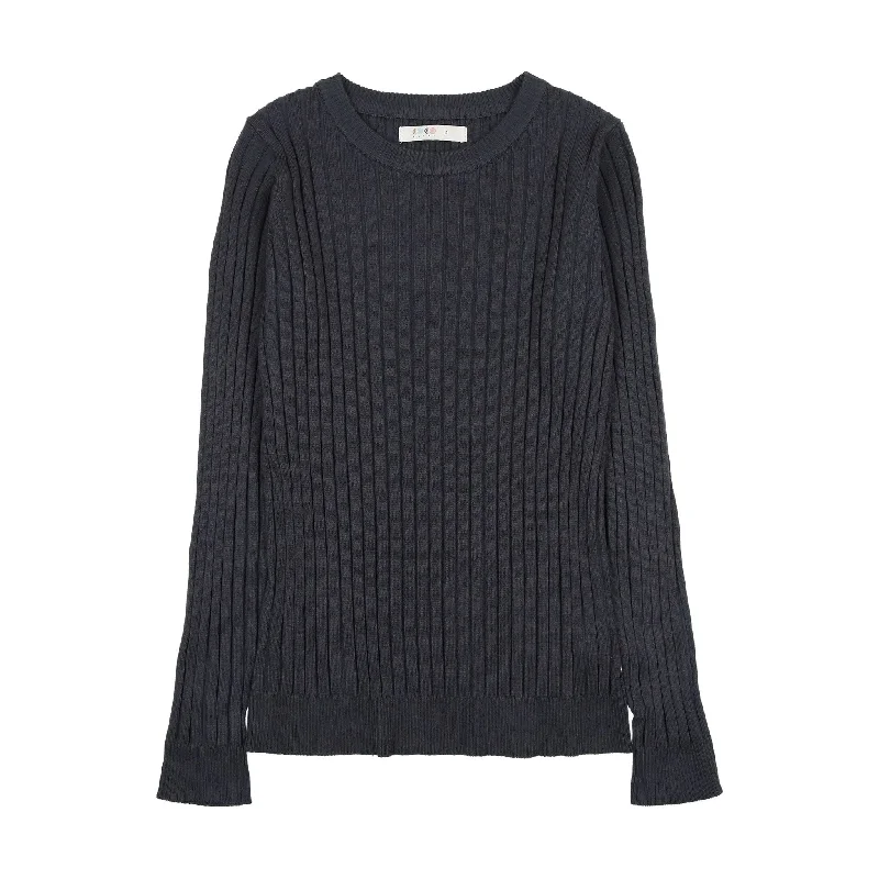Coco Blanc Teal Blue Ribbed Crew Sweater Polka Dot Checkered Tartan