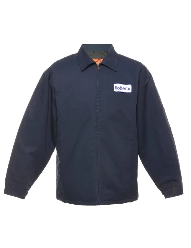 Navy Workwear  Jacket - L Satin Jacket Silk Jacket Chiffon Jacket