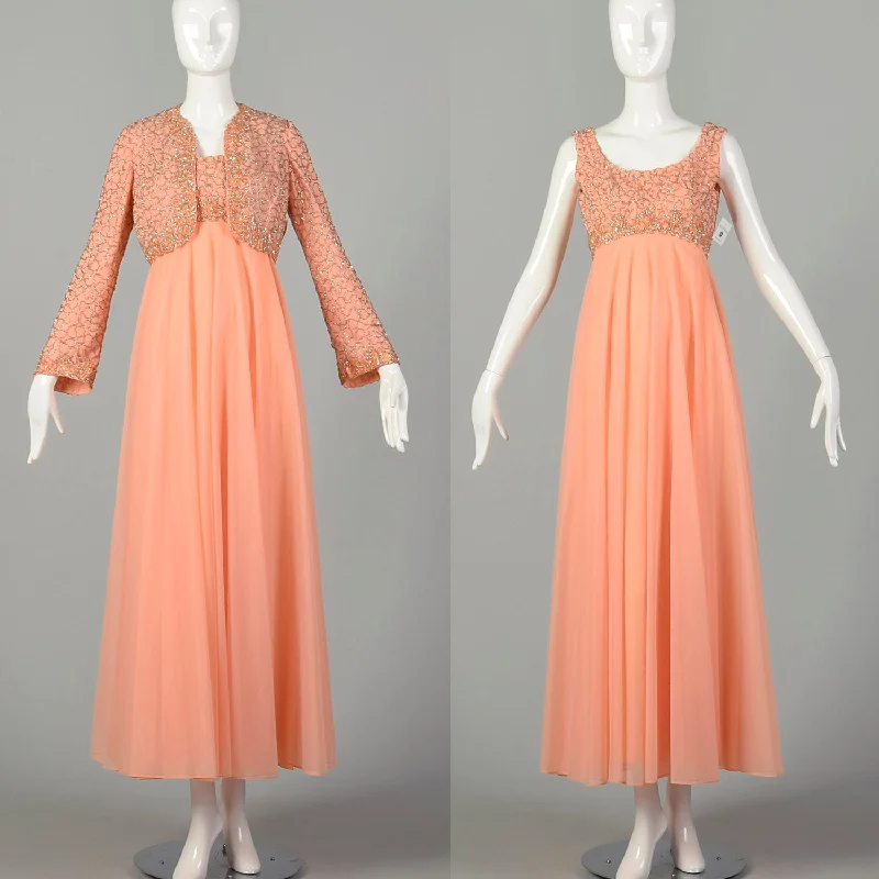 Small 1970s Mike Benet Set 2pc Orange Beaded Jacket Modest Maxi Prom Dress Formal Gown Cotton Fabric Linen Fabric Terry Fabric Small 1970s Mike Benet Set 2pc Orange Beaded Jacket Modest Maxi Prom Dress Formal Gown Cotton Fabric Linen Fabric Terry Fabric