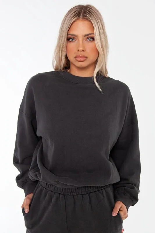 Bayse Brand WOMENS OVERSIZED SWEATER - CHARCOAL Herringbone Houndstooth Plaid