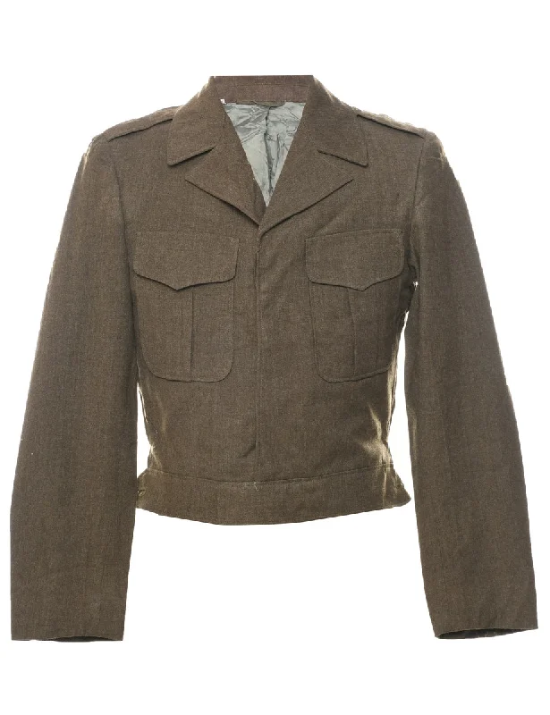 Olive Green Military Jacket - S Zip Front Button Front Snap Front