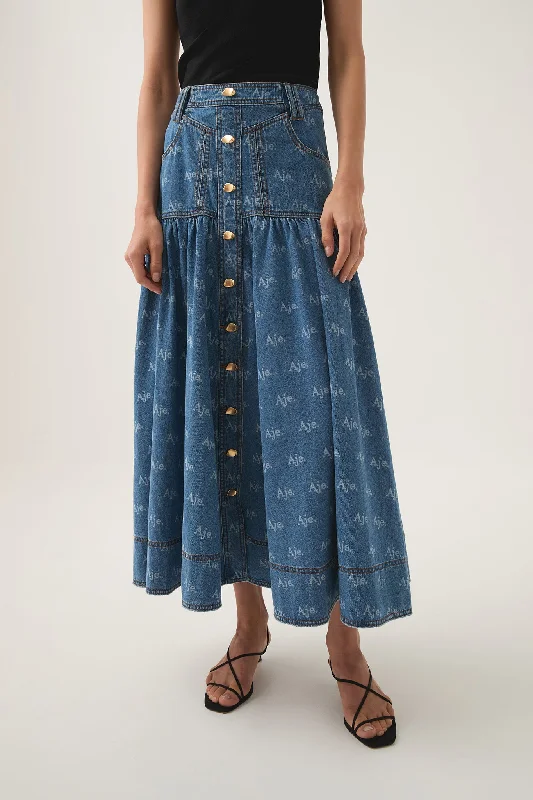 Ratio Logo Denim Midi Skirt midi skirt versatile