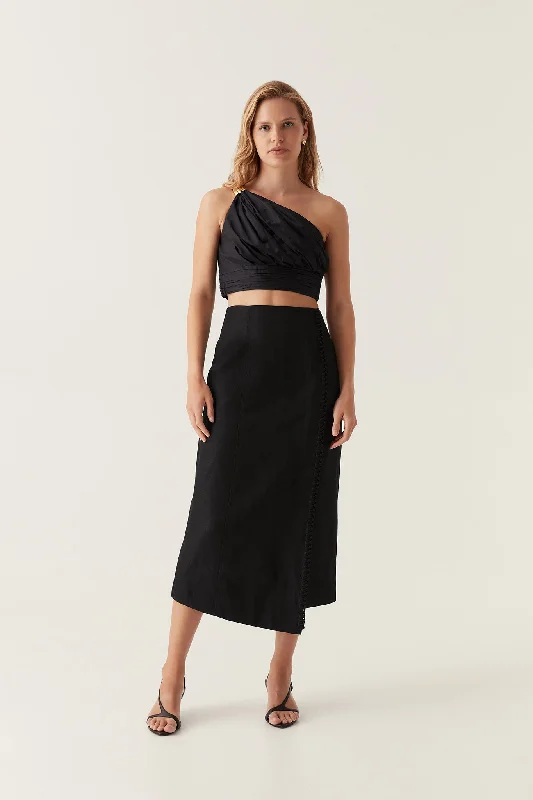 Theory Cinched Midi Skirt breathable skirt fabric