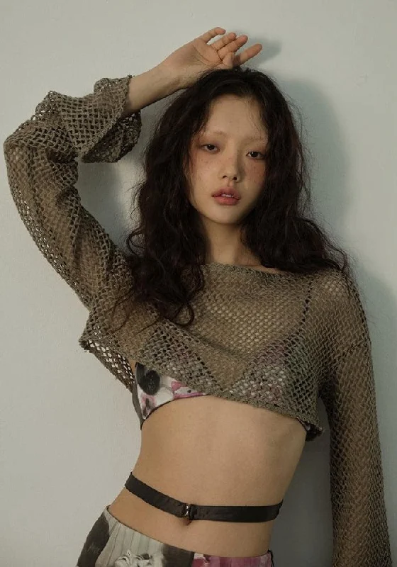 Fishnet Crop Shrug Sweater Transparent Opaque Sheer
