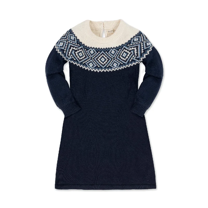 Organic Fair Isle Raglan Sweater Dress - Baby Transparent Opaque Sheer