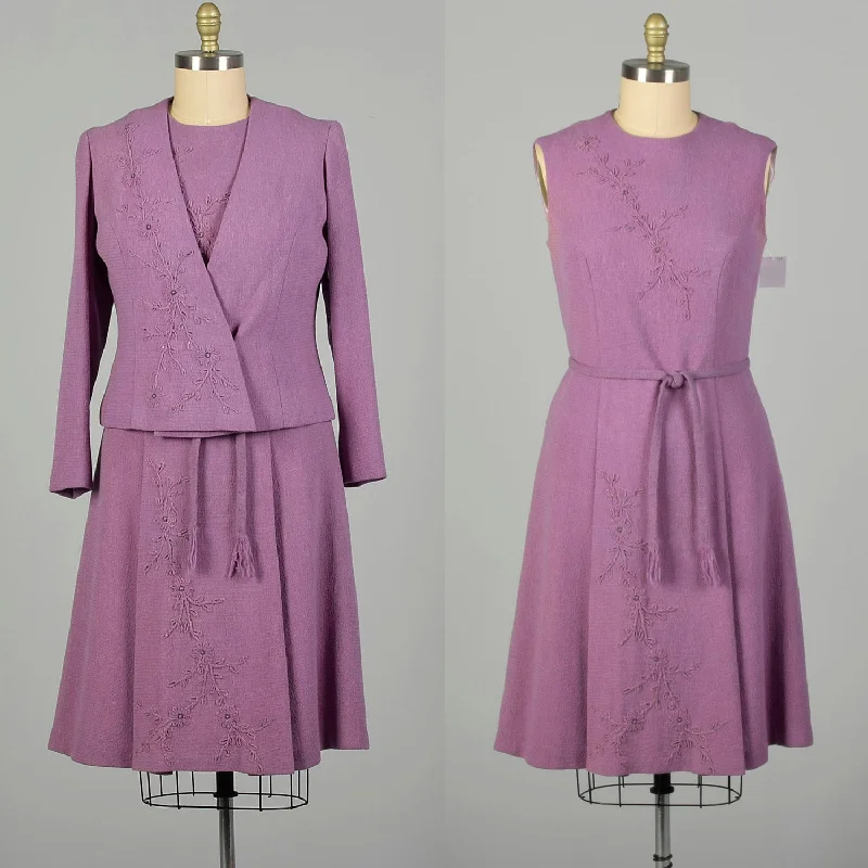 XL 1960s Set Purple Tweed Autumn Jacket Lilac Day Dress Ensemble Front Pockets Side Pockets Patch Pockets XL 1960s Set Purple Tweed Autumn Jacket Lilac Day Dress Ensemble Front Pockets Side Pockets Patch Pockets