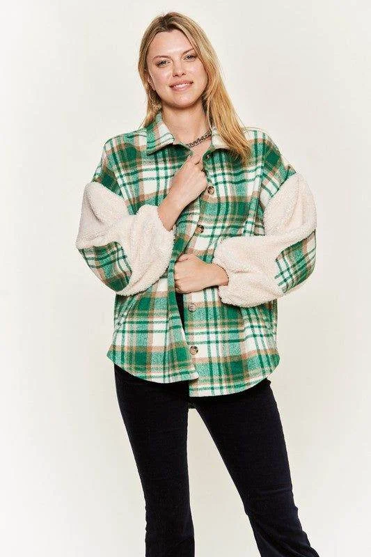 Multi plaid fuzzy sleeve jacket Satin Fabric Silk Fabric Chiffon Fabric