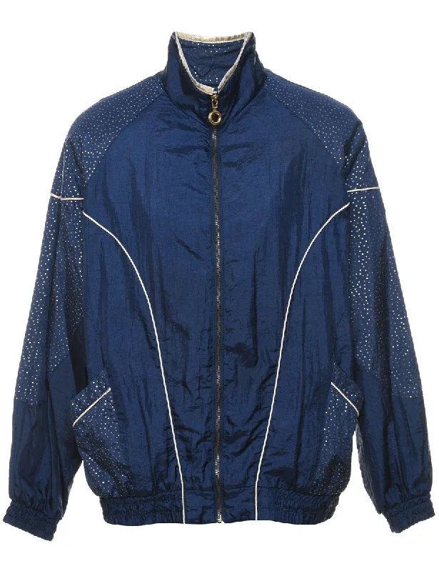 Navy Sparkly Zip-Front Nylon Jacket - S Faux Fur Fabric Real Fur Fabric Shearling Fabric Navy Sparkly Zip-Front Nylon Jacket - S Faux Fur Fabric Real Fur Fabric Shearling Fabric