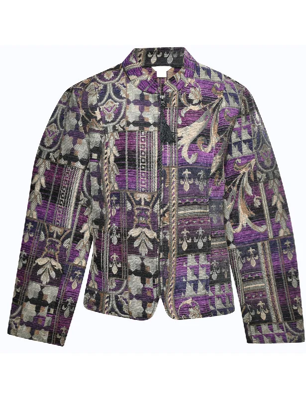 Leafy Print Tapestry Jacket - M Fleece Jacket Down Jacket Feather Jacket