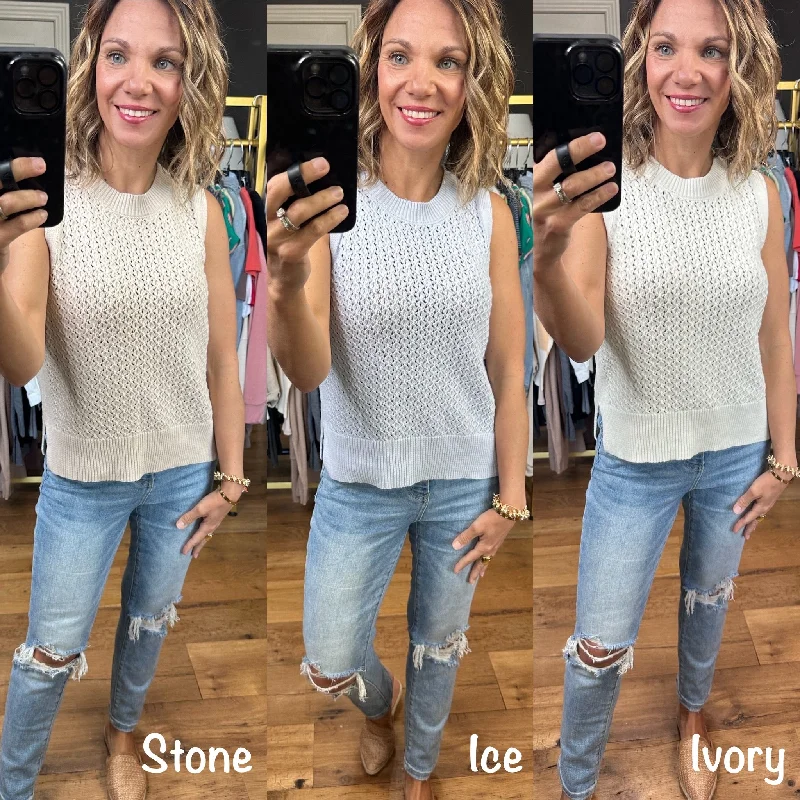 In the Name of Love Knit Sweater Tank - Multiple Options Mesh Sweater Canvas Denim