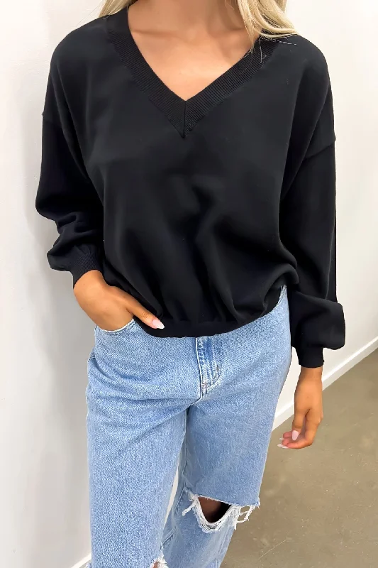 Tasmin V Neck Sweater Black Spandex Blend Rayon Blend Denim Blend