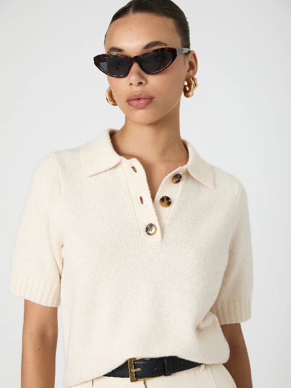 Vhari Short Sleeve Button Up Sweater Glossy Satin Silk