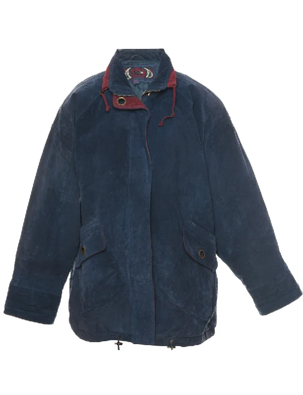 Navy Suede Jacket - L Cotton Fabric Linen Fabric Terry Fabric