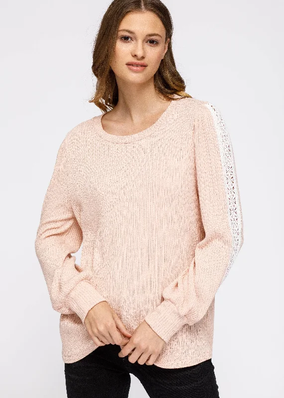 Pleione Women's Round Neck Sweater in Blush High Neck Crew Neck V-Neck
