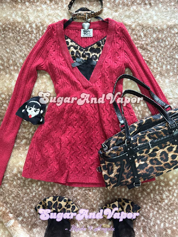 Seraphina Cherry Red Babydoll Sweater Sequined Glittery Shiny