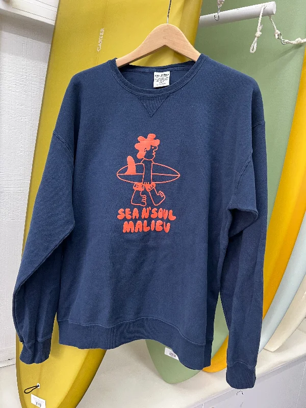 Sea N' Soul Shop Crewneck Sweater - Navy Solid Print Embellished