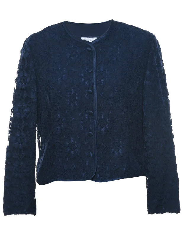Lace Floral Pattern Jacket - L Zippered Jacket Buttoned Jacket Snapped Jacket