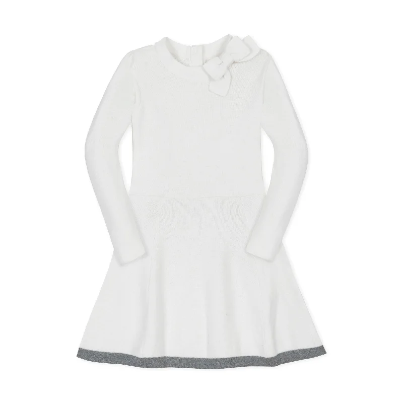 Organic Mock Neck Bow Detail Sweater Dress - Baby Print Jacquard Patchwork