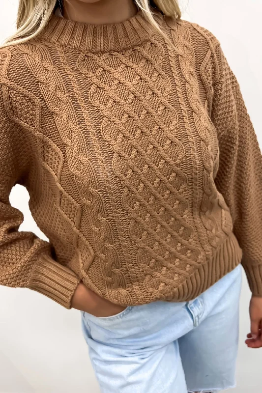 Rue Knit Sweater Tan Striped Floral Plaid
