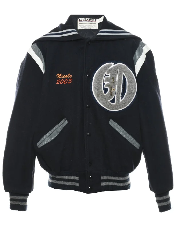 Navy & White Embroidered Athletics Varsity Jacket - M Ribbed Jacket Pleated Jacket Ruffled Jacket Navy & White Embroidered Athletics Varsity Jacket - M Ribbed Jacket Pleated Jacket Ruffled Jacket