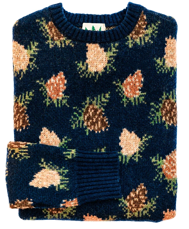 Woodland Pine Sweater- Navy Cashmere Blend Cotton Blend Poly Blend