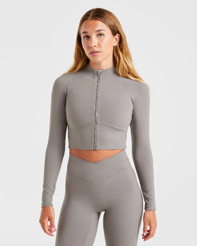 Sculpt Wrap Zip Up Jacket - Smoke Grey Striped Jacket Polka Dot Jacket Floral Jacket Sculpt Wrap Zip Up Jacket - Smoke Grey Striped Jacket Polka Dot Jacket Floral Jacket
