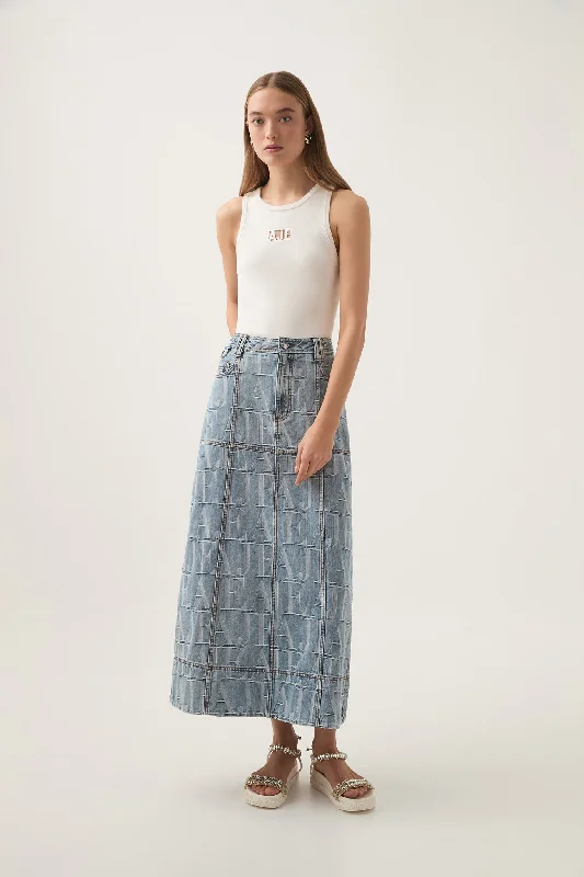 Nostalgia Denim Midi Skirt leather skirt sleek