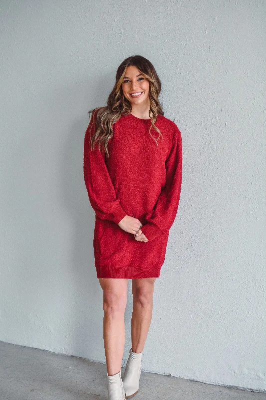 Roxie Red Sweater Dress Zippered Front Buttoned Front Snap Front
