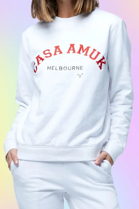 Casa Amuk WOMENS VARSITY SWEATER - WHITE Cotton Fabric Linen Fabric Terry Fabric
