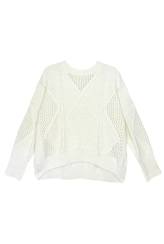 Cable Knit Fisherman Sweater - Off-White Fleece Sweater Nylon Polyester