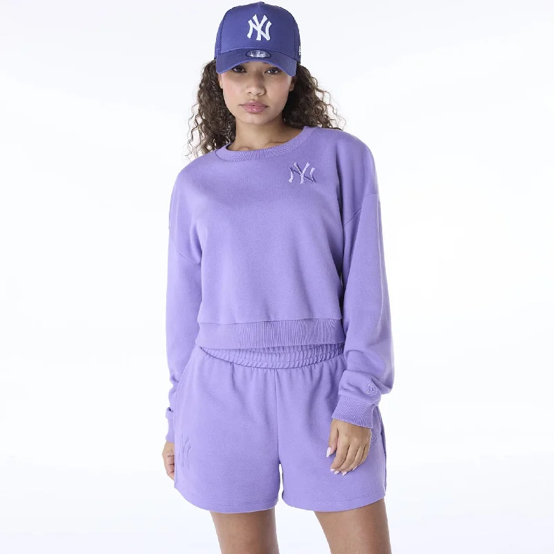 New York Yankees Womens MLB League Essential Purple Crew Neck Sweater Bright Pastel Dark