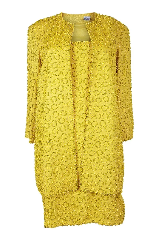 OLEG CASSINI Vintage Canary Yellow Silk Dress Jacket Suit Set (S) Nylon Jacket Polyester Jacket Spandex Jacket