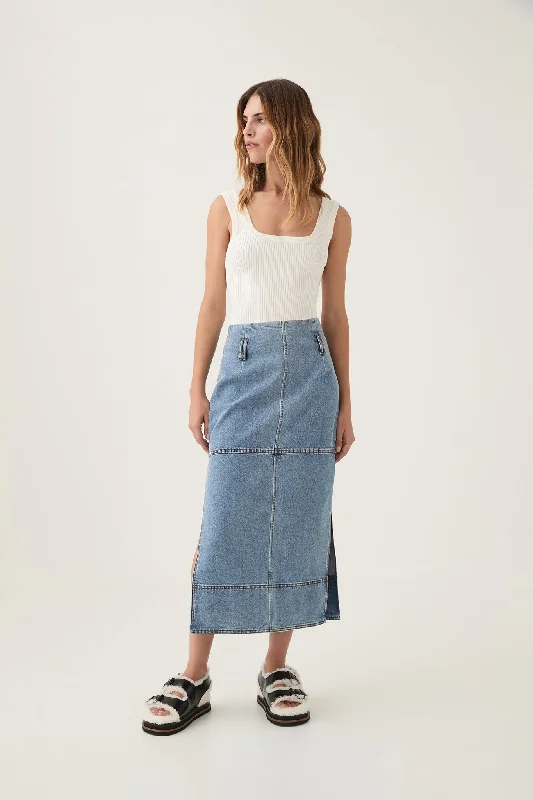 Outline Denim Midi Skirt denim skirt casual