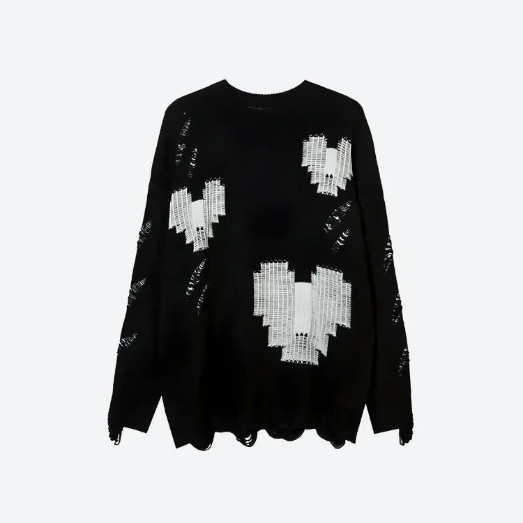 Grunge Pixel Hearts Knitted Sweater Velvet Chenille Corduroy