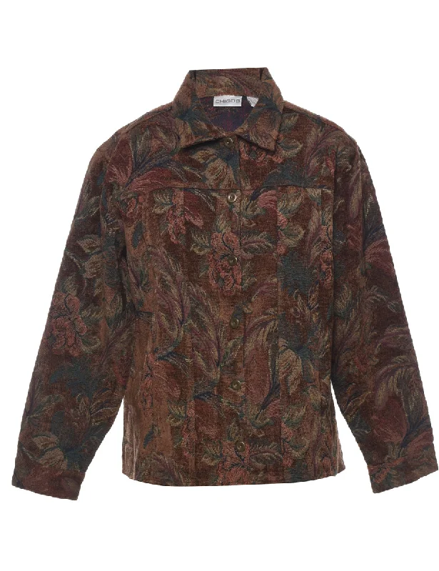 Leafy Print Tapestry Jacket - XL Chenille Jacket Brocade Jacket Lace Jacket