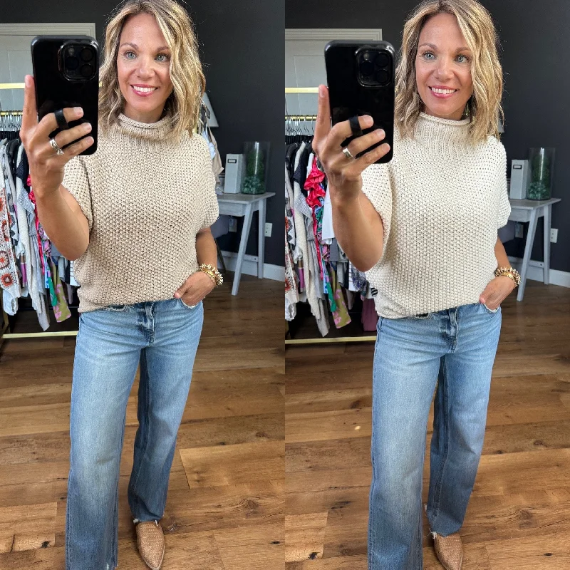 Take Me Out Mock-Neck Sleeveless Sweater - Multiple Options Lace Blend Ribbed Blend Corduroy Blend
