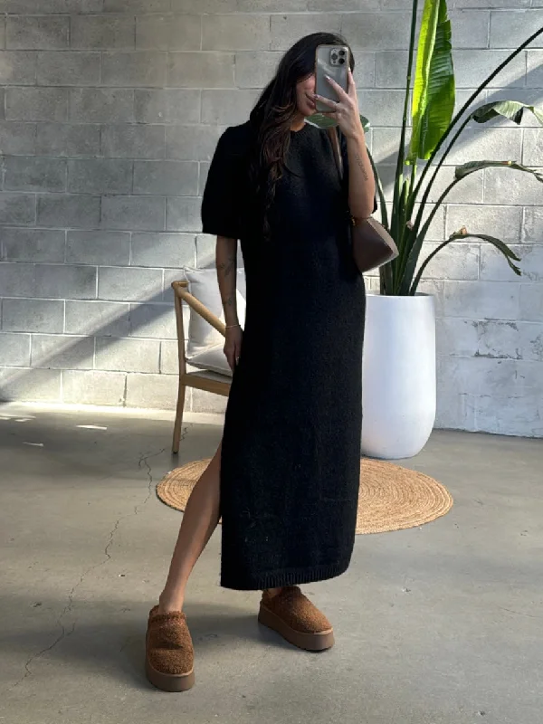 C'EST MOI Knit Crewneck Maxi Sweater Dress Silk Blend Satin Velvet
